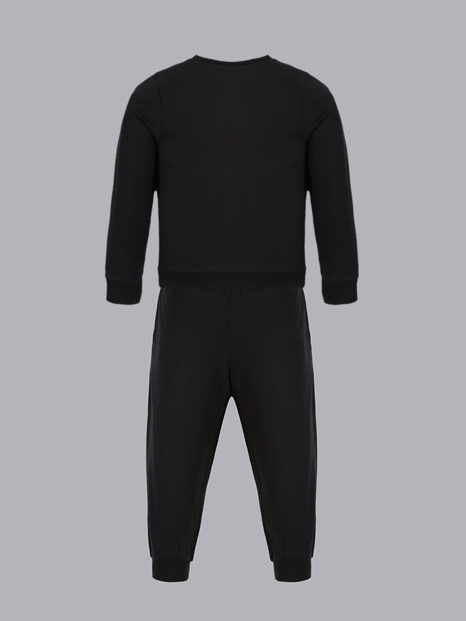 Plum Tree Boys Black Printed Full Sleeves T-Shirt with Joggers