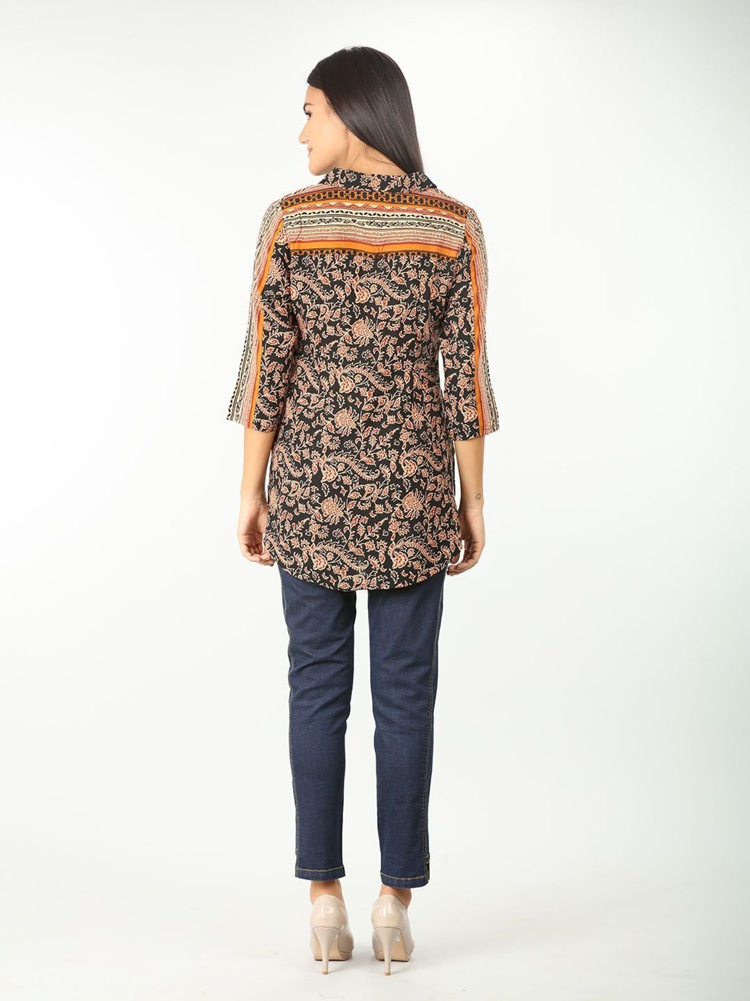 Mustard Black & Rust Rayon Printed Shirt