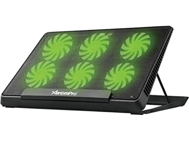 XtremPro Portable Metal Mesh Laptop Cooler Cooling Pad, 6 Quiet Fans w/ Green LED Light, 5 Adjustable Heights, Up To 17" in Notebook, 2 USB Interface w/ Speed Control Switch, non-slip - Black (11147)