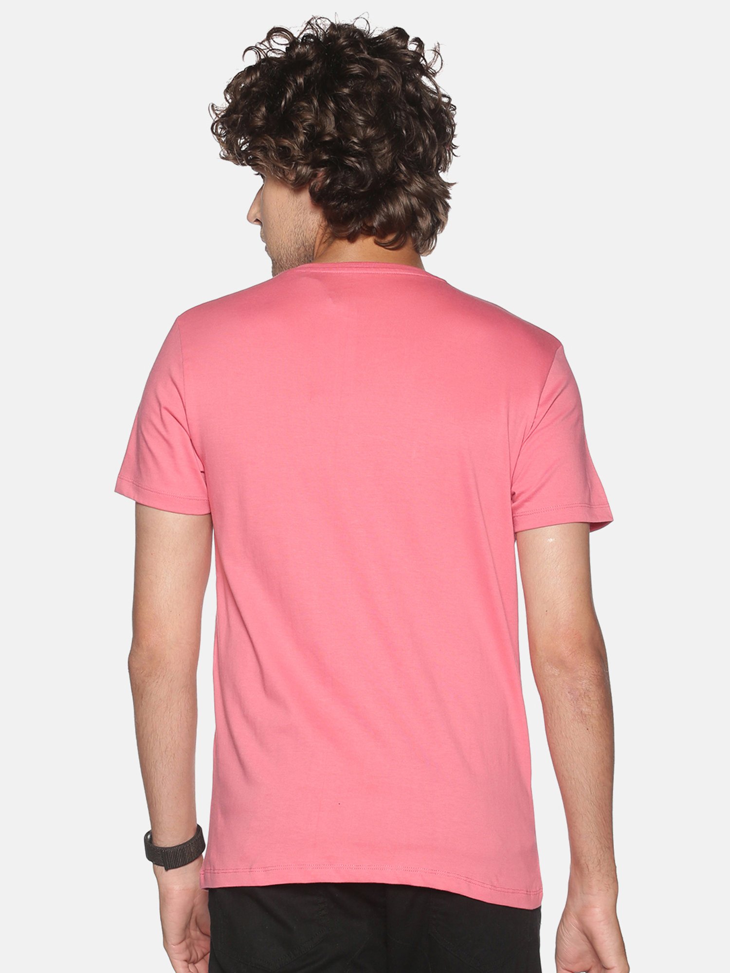 BLACK RADIO Pink Slim Fit Printed Cotton Crew T-Shirt