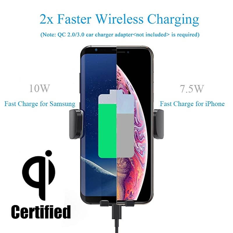 Car Charger CD Mount, Auto Clamping CD Player Phone Holder Air Vent Qi Charger Compatible with 11 Pro XS Max XR X 8 SE, Charger Mount for Samsung Galaxy S10 Plus S9 S8 S7 S6 Note 10 9