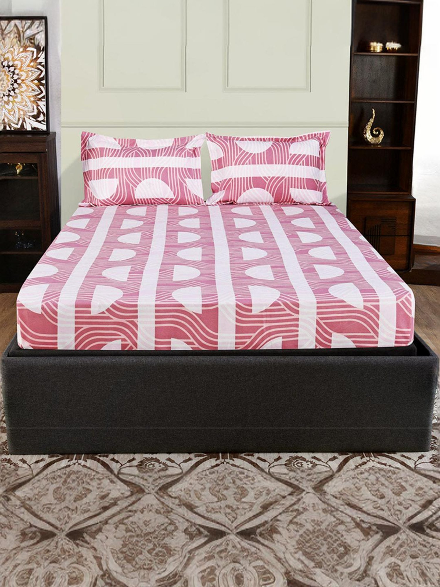 @Home Ammara Red 90 GSM Polyester Double Bedsheet with 2 Pillow Covers