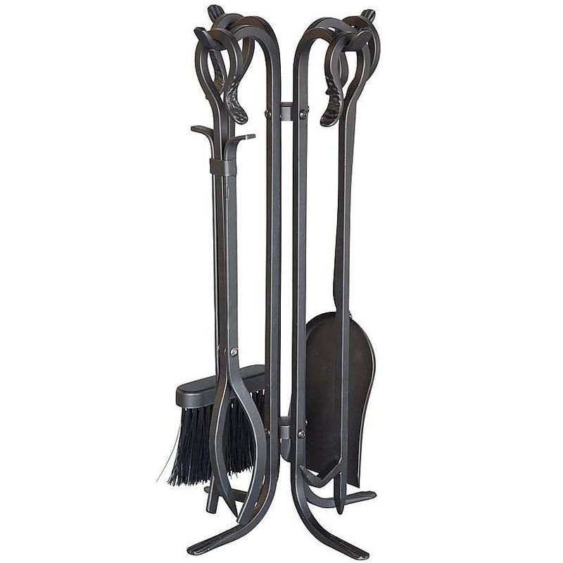 Plow & Hearth - Compact Size Hand-Forged Fireplace Tool Set, Black