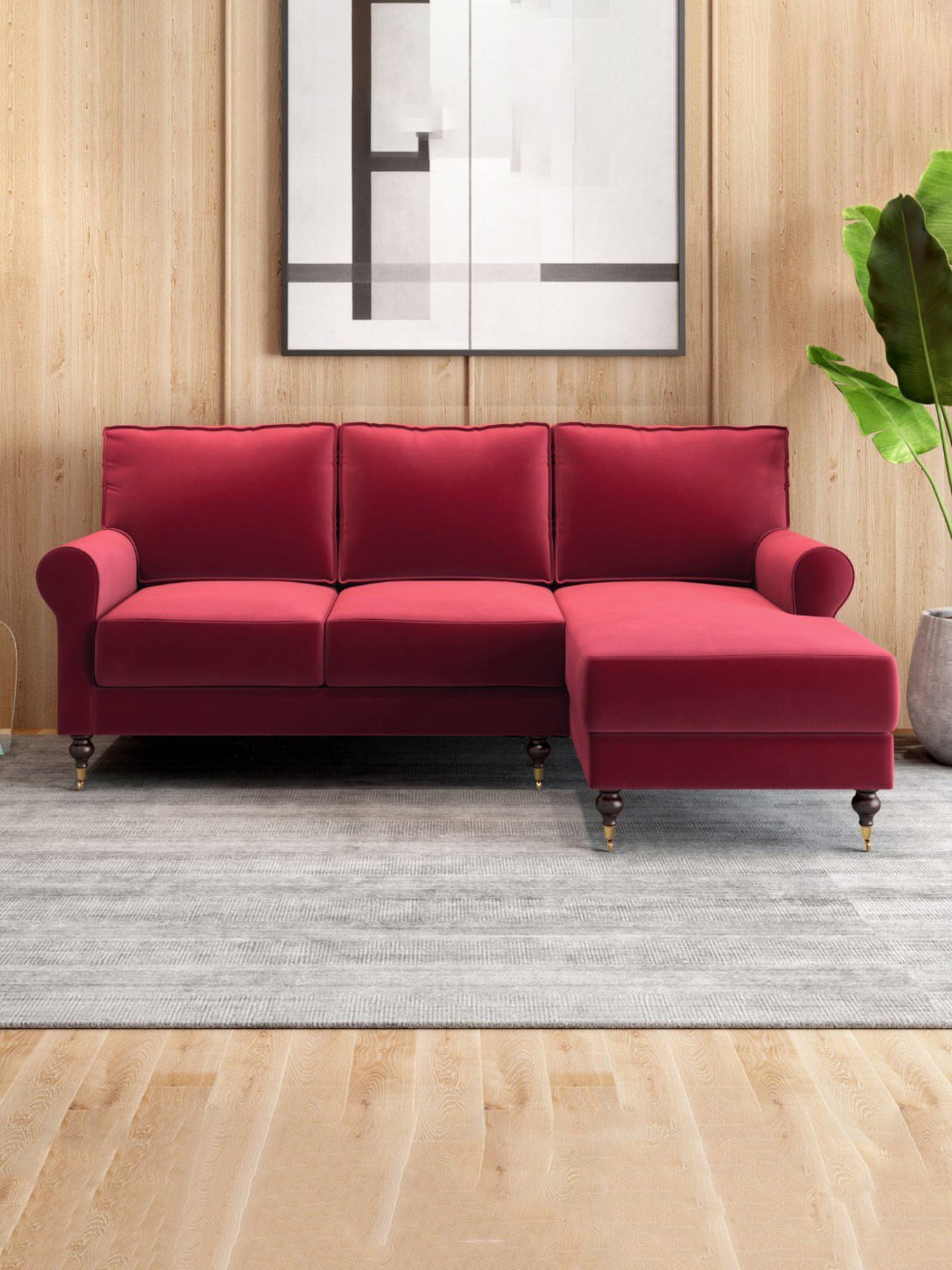 Durian Ruse X Odyssey Edit Ruby Red Fabric L Shaped Sofa