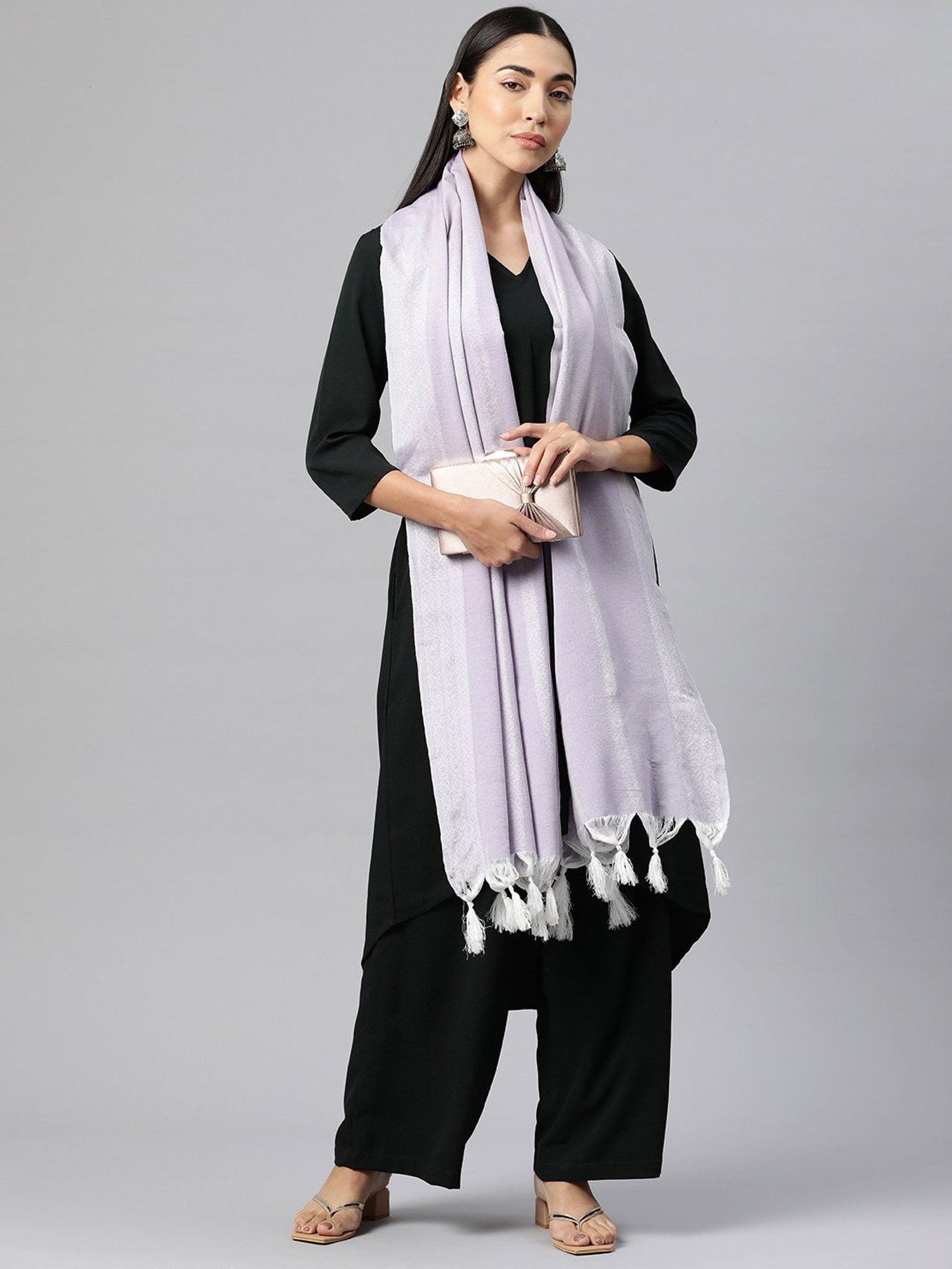 One Femme Purple Cotton Striped Dupatta