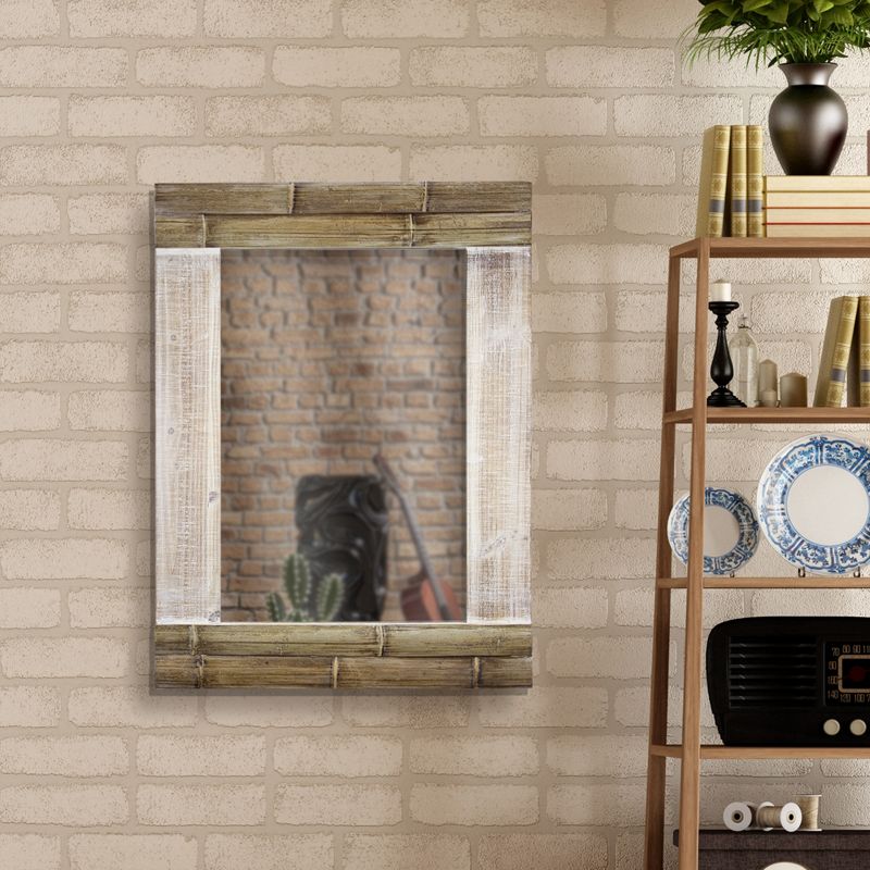 30.8" x 23" Rustic Bamboo Wood Framed Wall Vanity Mirror Brown - American Art Decor