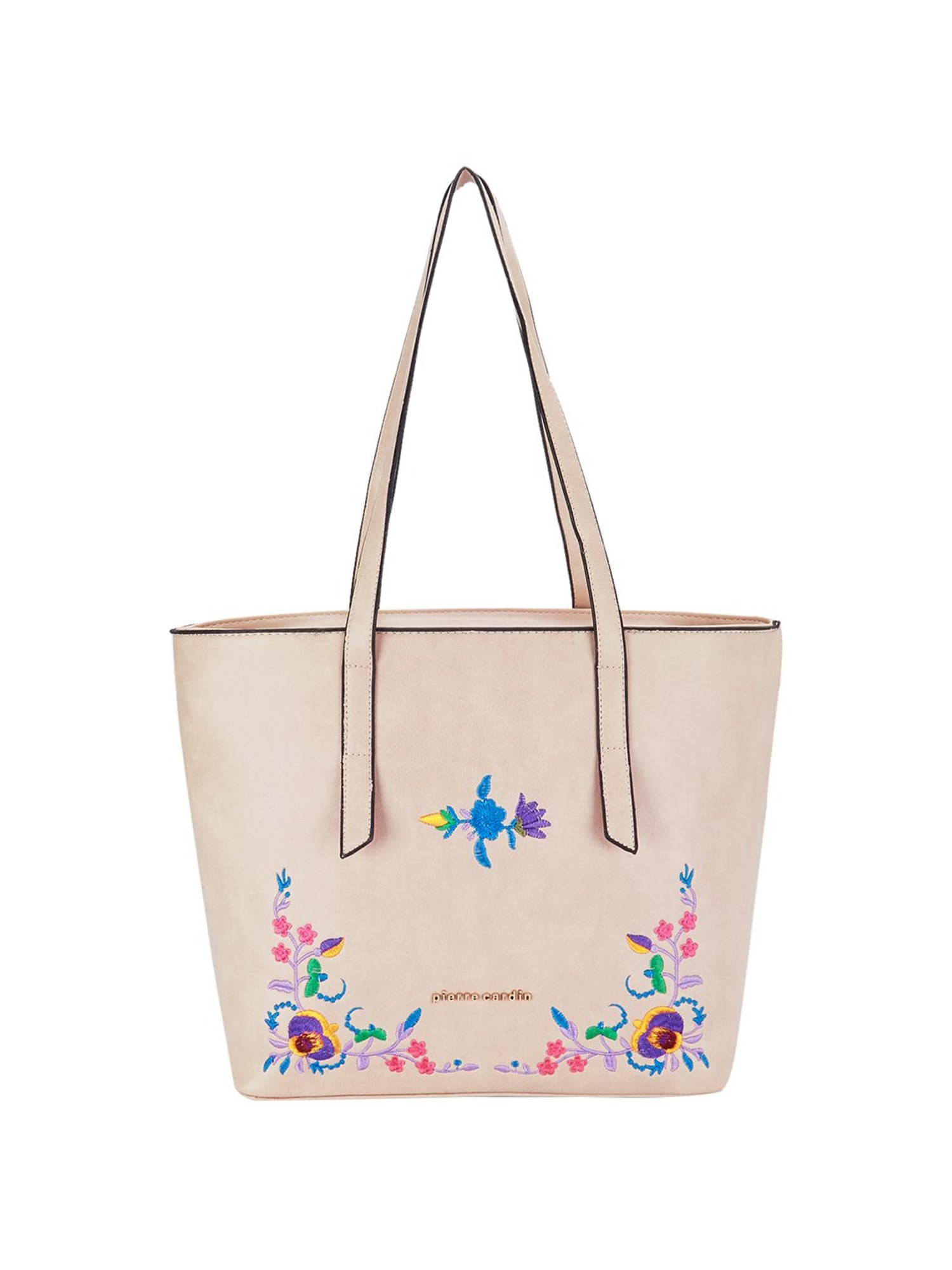 Pierre Cardin Beige Embroidered Large Shoulder Handbag