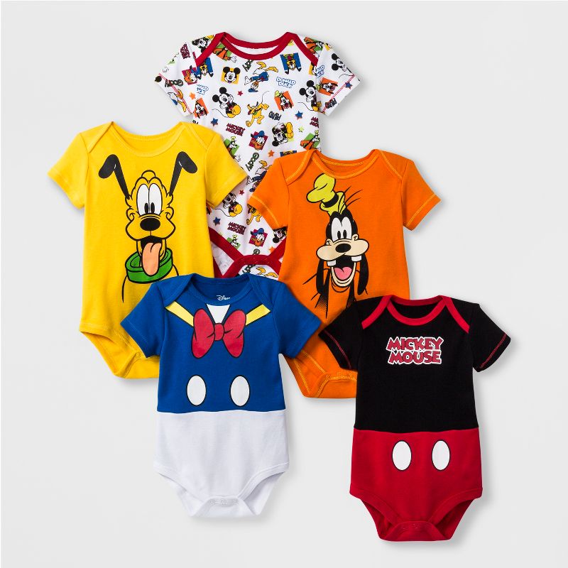 Baby Boys' 5pk Disney Mickey Mouse & Friends Short Sleeve Bodysuit - 6-9M