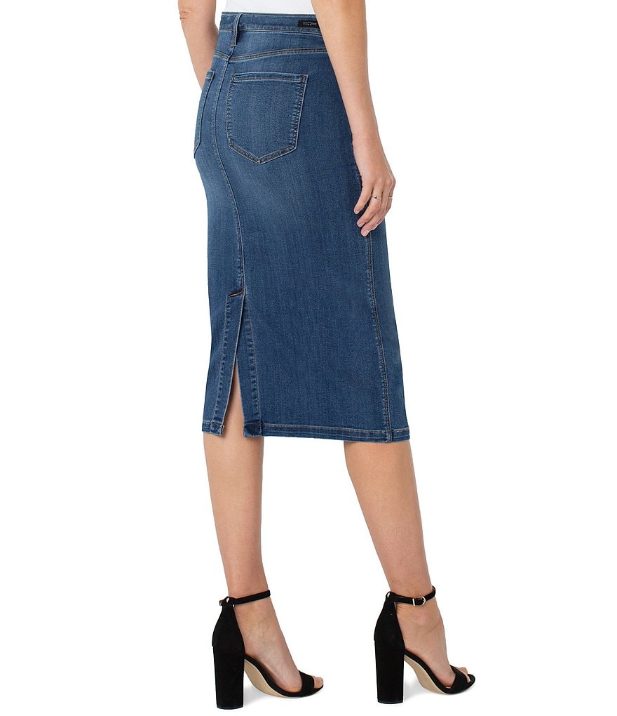 Liverpool Los Angeles Front Yoke Denim Midi Skirt