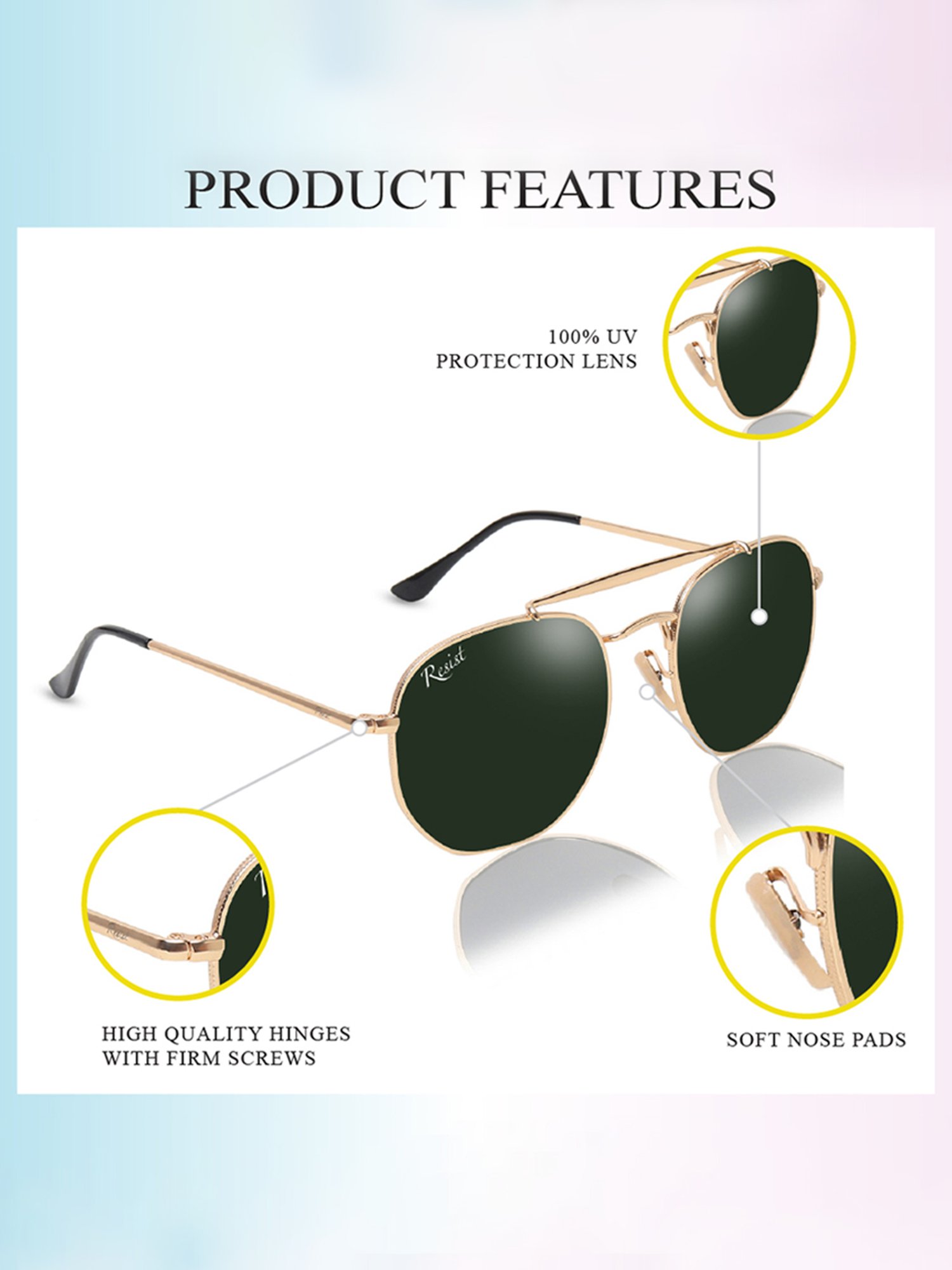 Resist Eyewear Green UV Protection Unisex Sunglasses