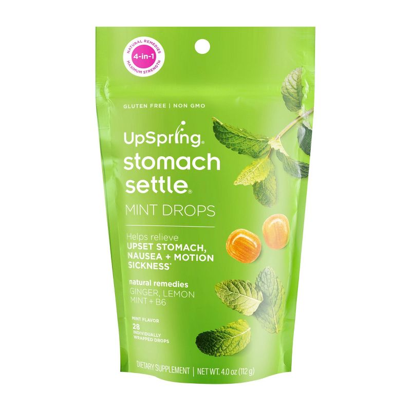 UpSpring Stomach Settle Nausea Relief, Upset Stomach, Motion Sickness Drops- Mint - 28ct