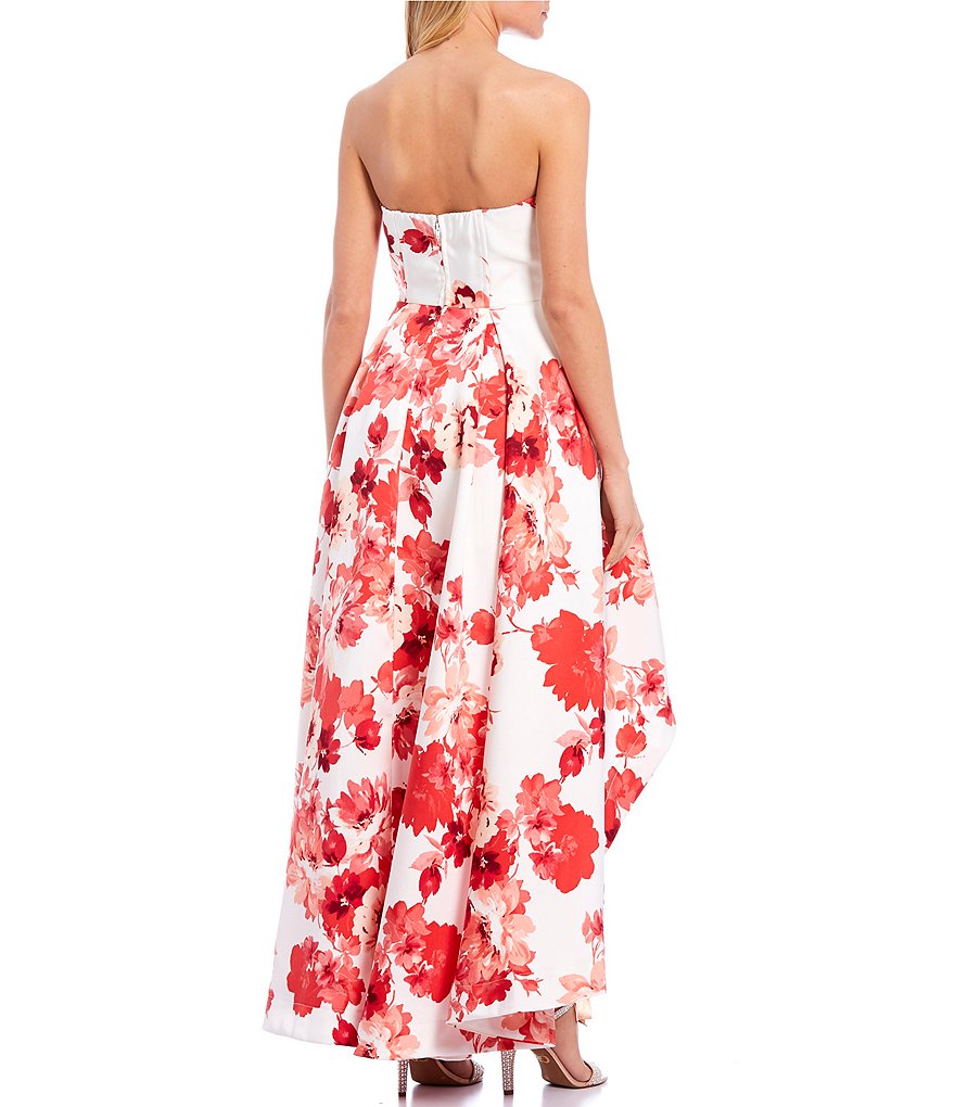 Xtraordinary Strapless Floral Print Long High-Low Dress