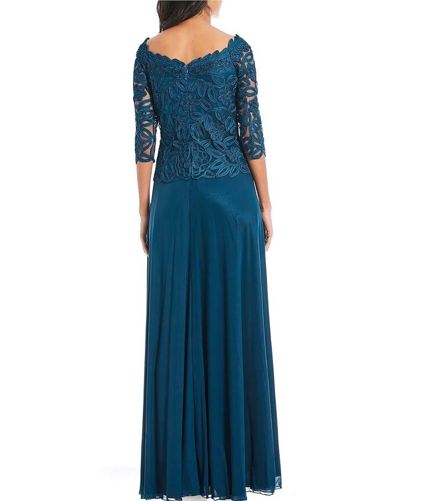 Soulmates Embroidered Lace 3/4 Sleeve Boat Neck Gown