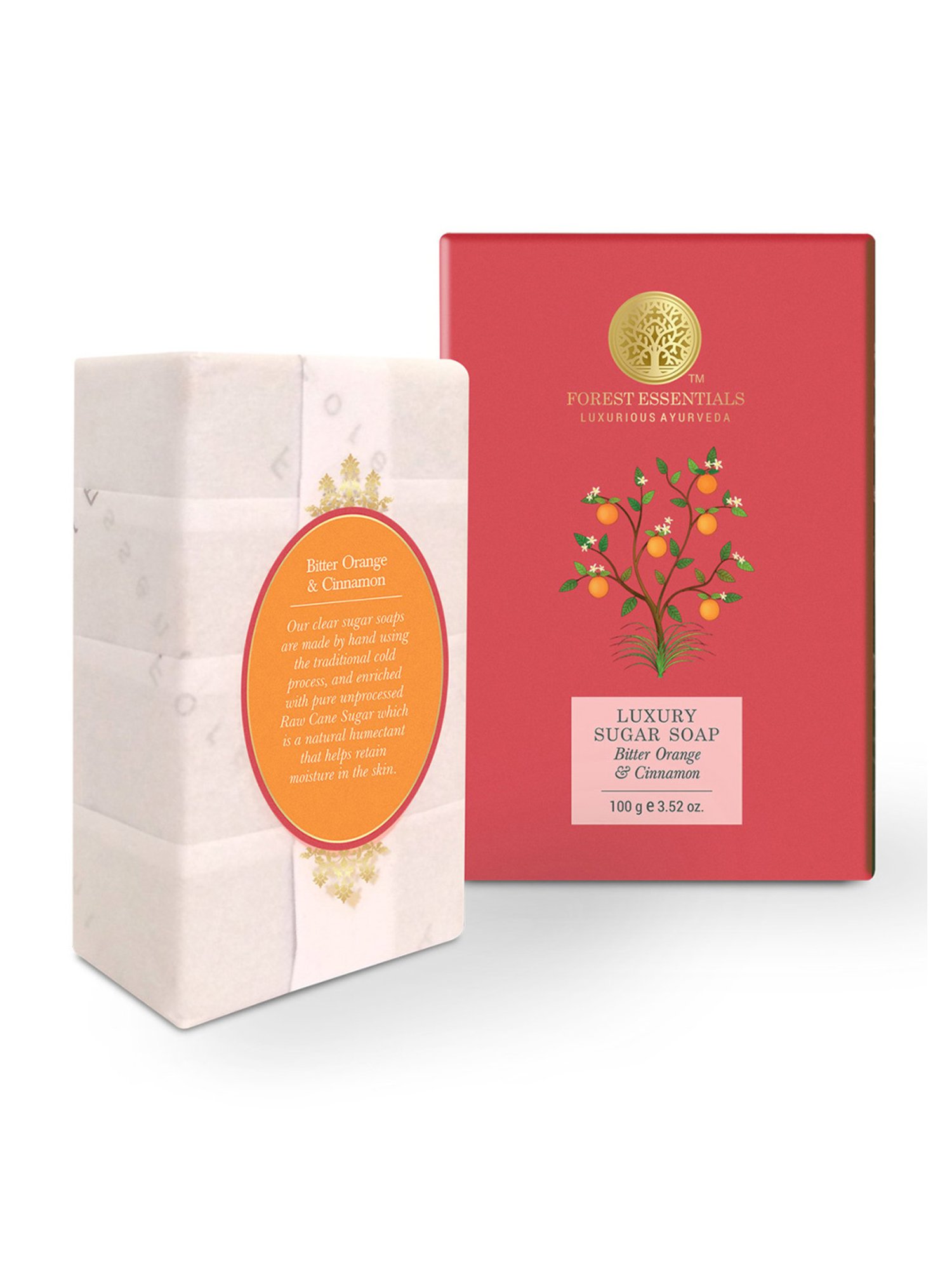 Forest Essentials Handmade Ayurvedic Luxury Sugar Bath Soap with Bitter Orange & Cinnamon - 100 gm