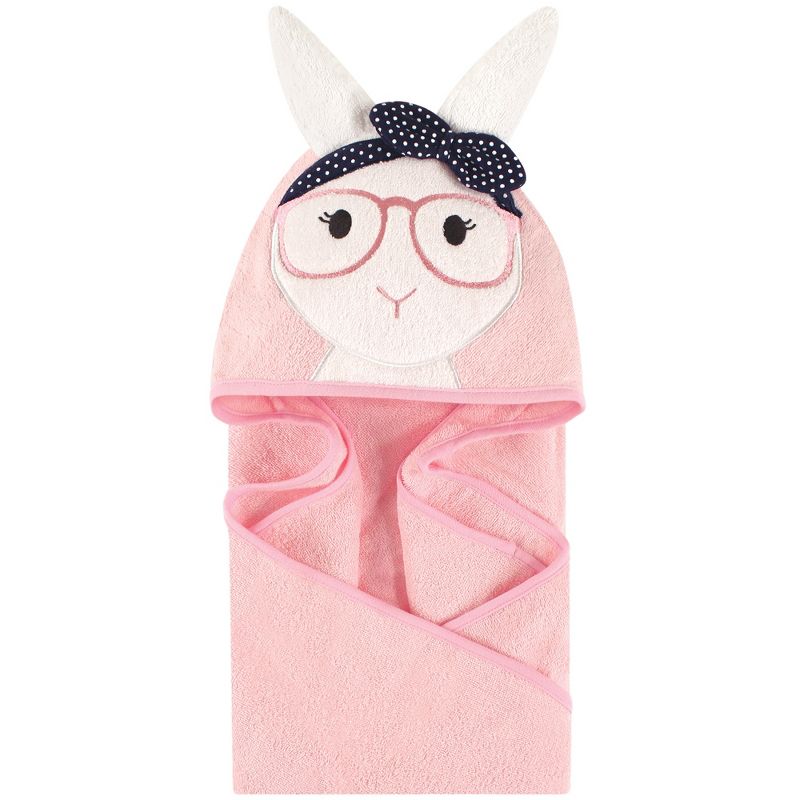 Little Treasure Baby Girl Cotton Animal Face Hooded Towel, Hip Bunny, One Size