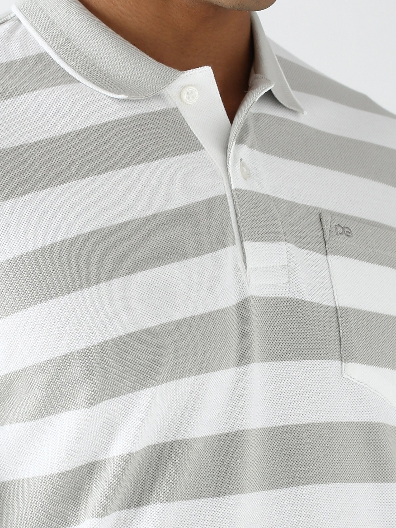 Peter England Grey Regular Fit Striped Polo T-Shirt