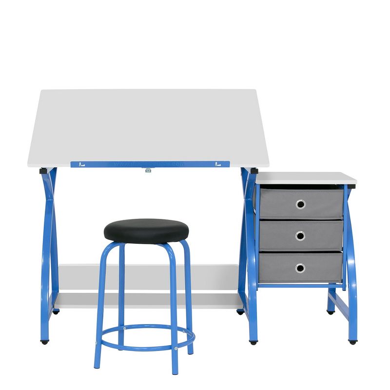 Studio Designs 38014 Venus Designed Craft Center with Tilt Adjustable Art Drafting Desk Table and 3 Drawer Under Desk Storage, Blue