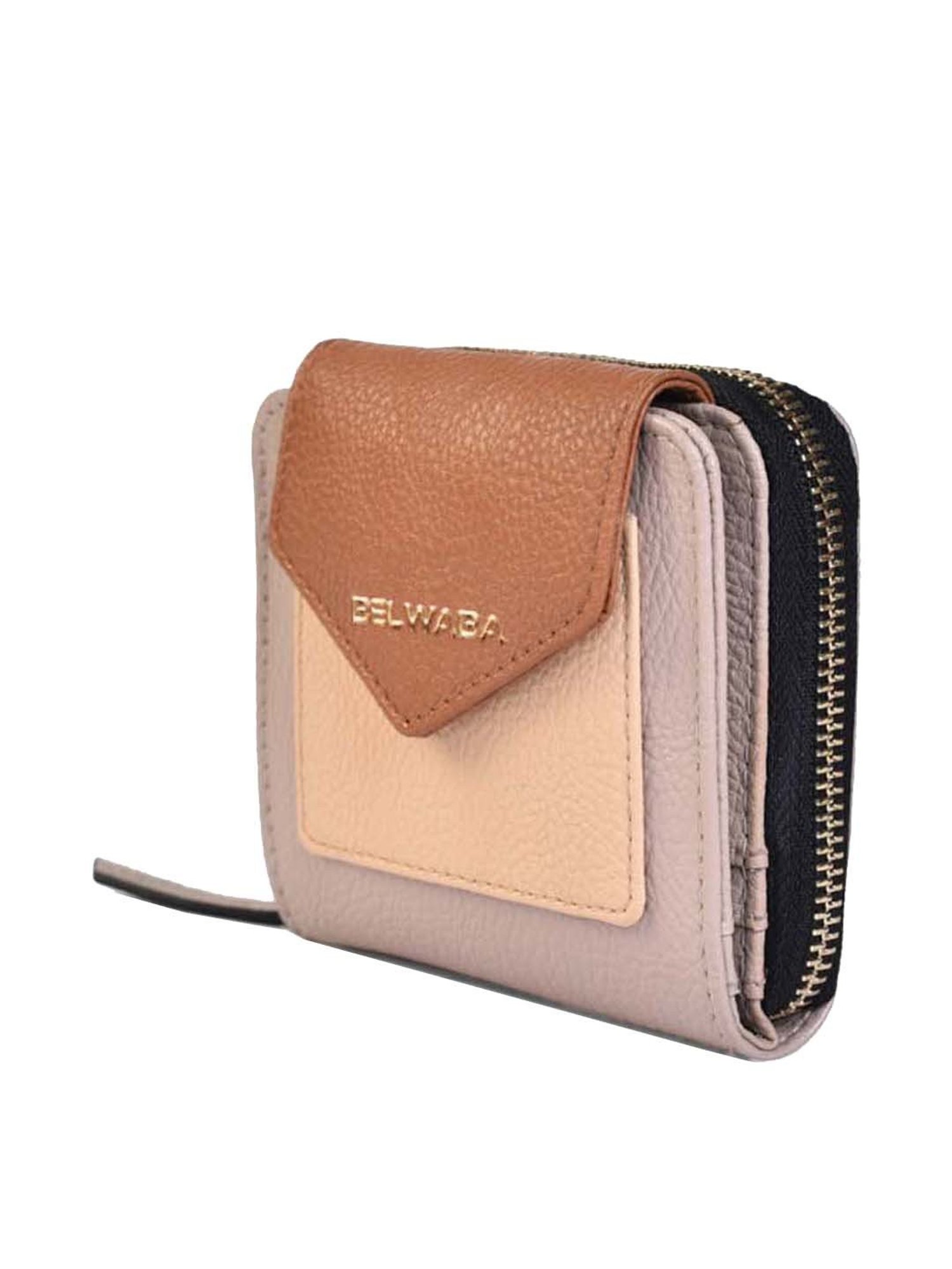 BELWABA Beige Color Block Zip Around Wallet for Women