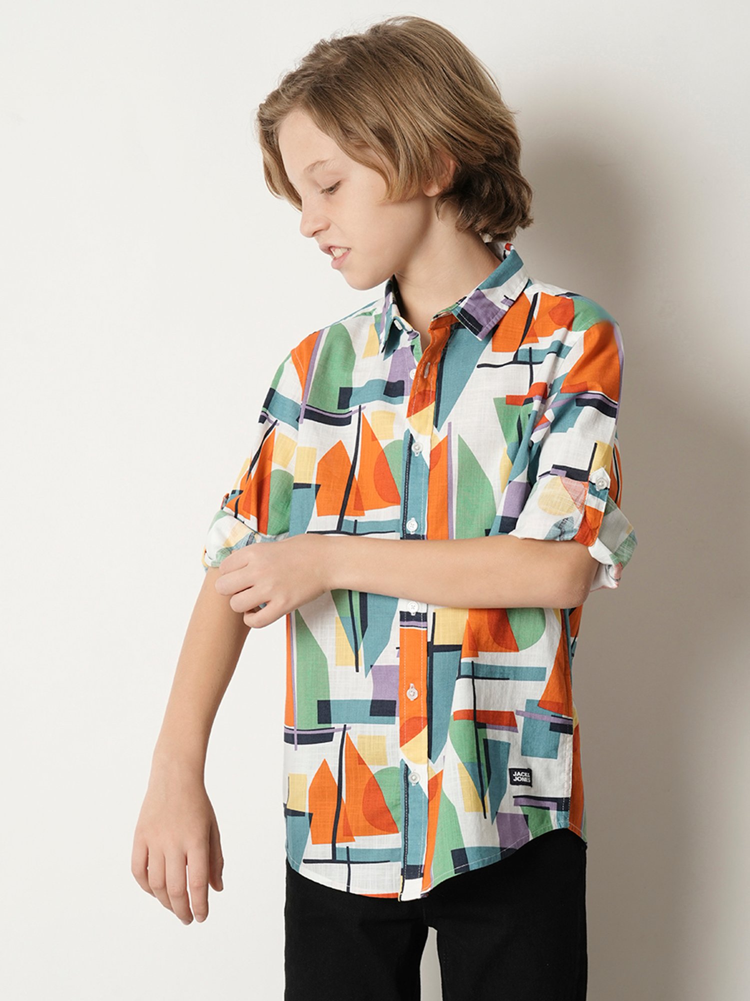 Jack & Jones Junior White Printed Full Sleeves Shirt