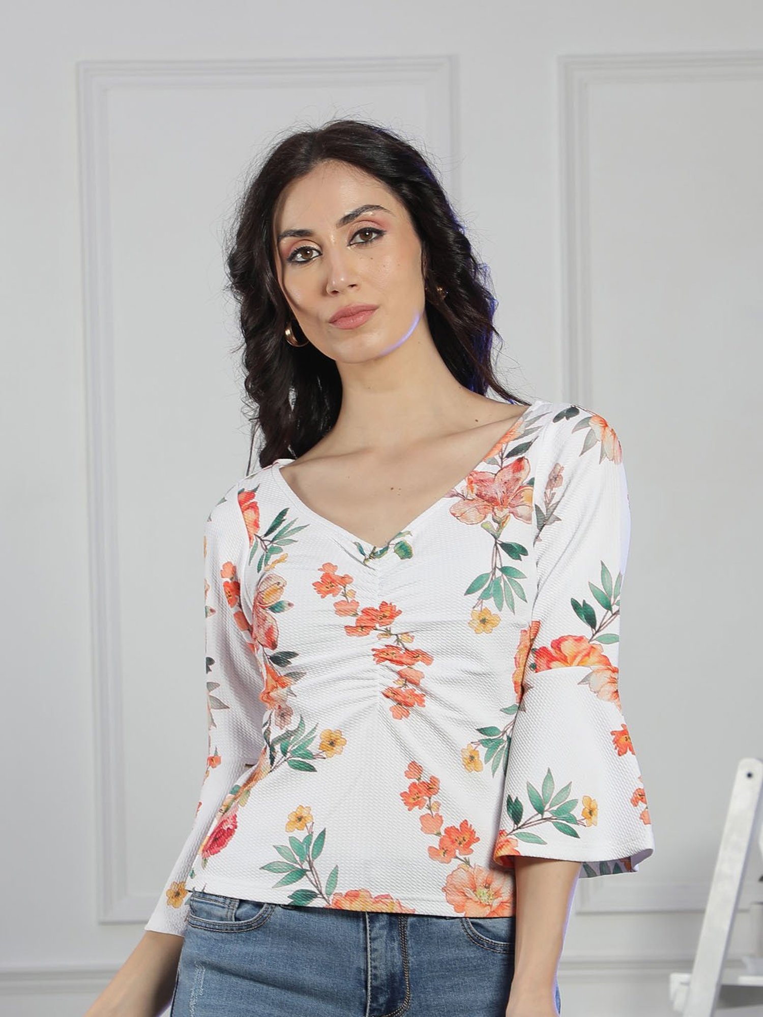 NEUDIS White Printed Polyester Top