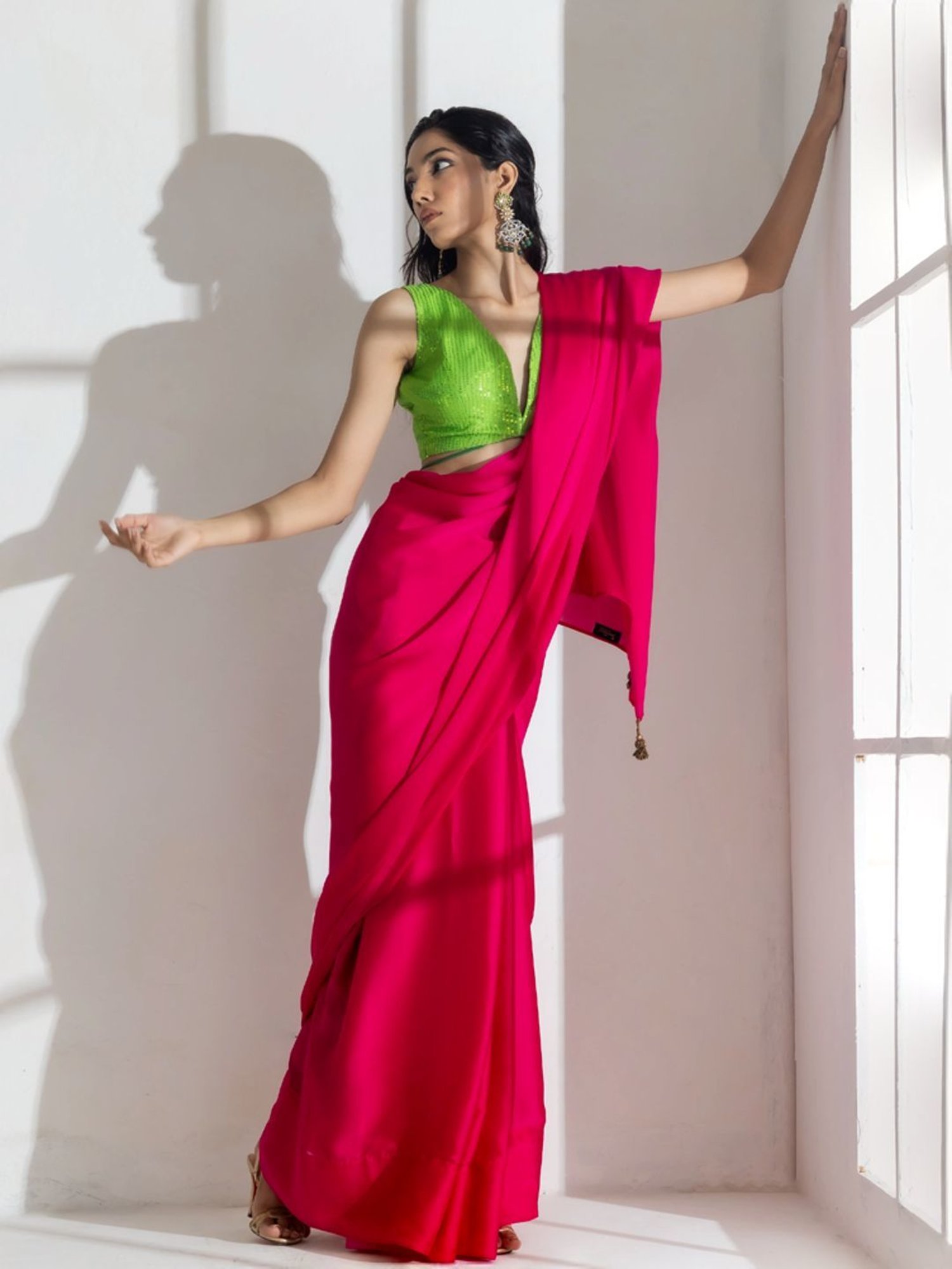 Unnati Silks Red Silk Printed Saree With Unstitched Blouse