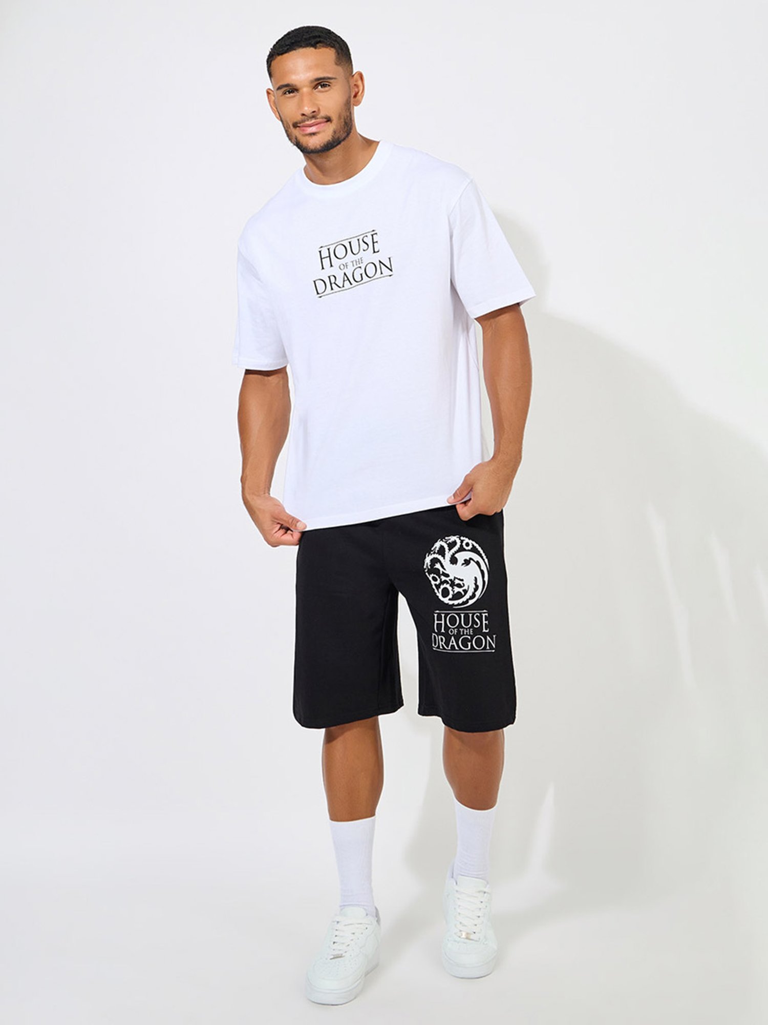 Styli White Relaxed Fit Graphic Print Oversized Crew T-Shirt