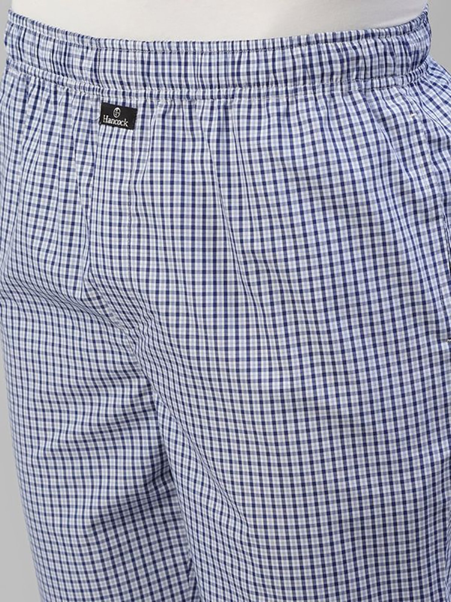 Hancock White Cotton Regular Fit Checks Lounge Sets