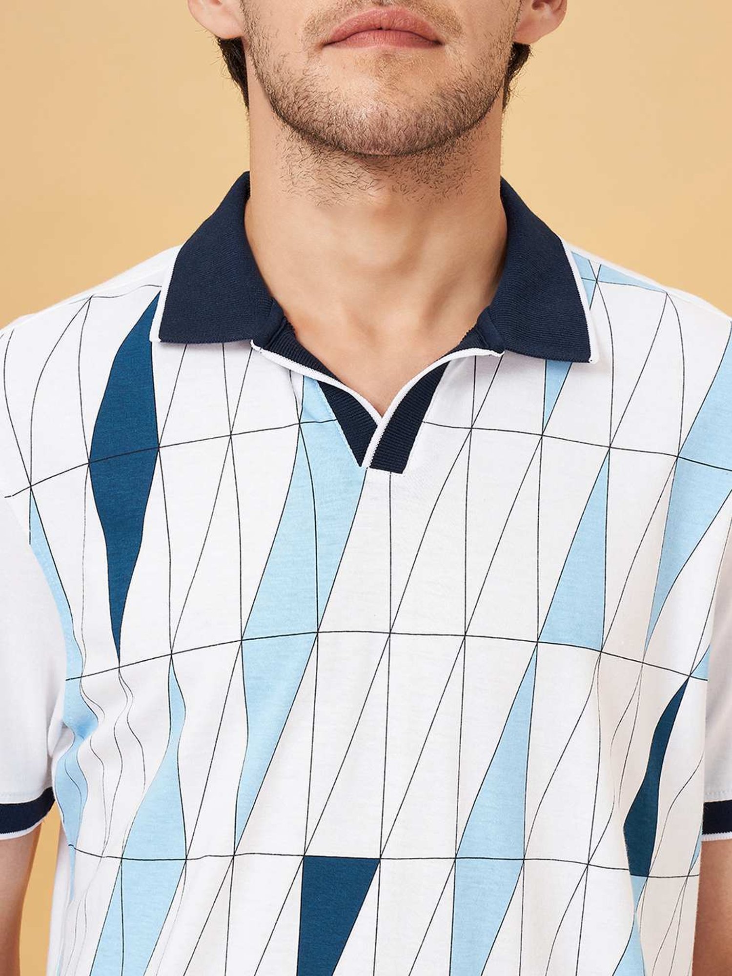 Byford By Pantaloons White Cotton Slim Fit Printed Polo T-Shirt