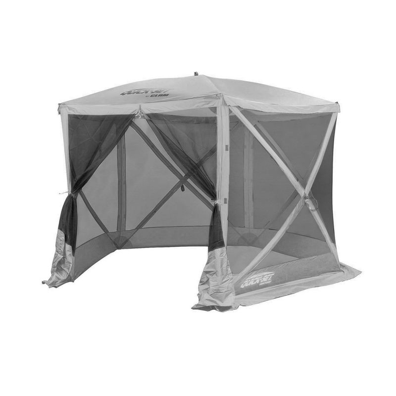CLAM Quick-Set 9 x 9 Foot Venture Portable Pop Up Outdoor Camping Gazebo 5 Sided Canopy Shelter with Ground Stakes and Carrying Bag, Gray
