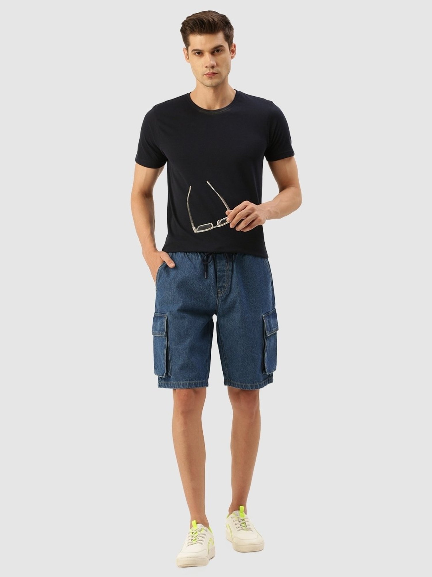 Bene Kleed Blue Cotton Regular Fit Shorts