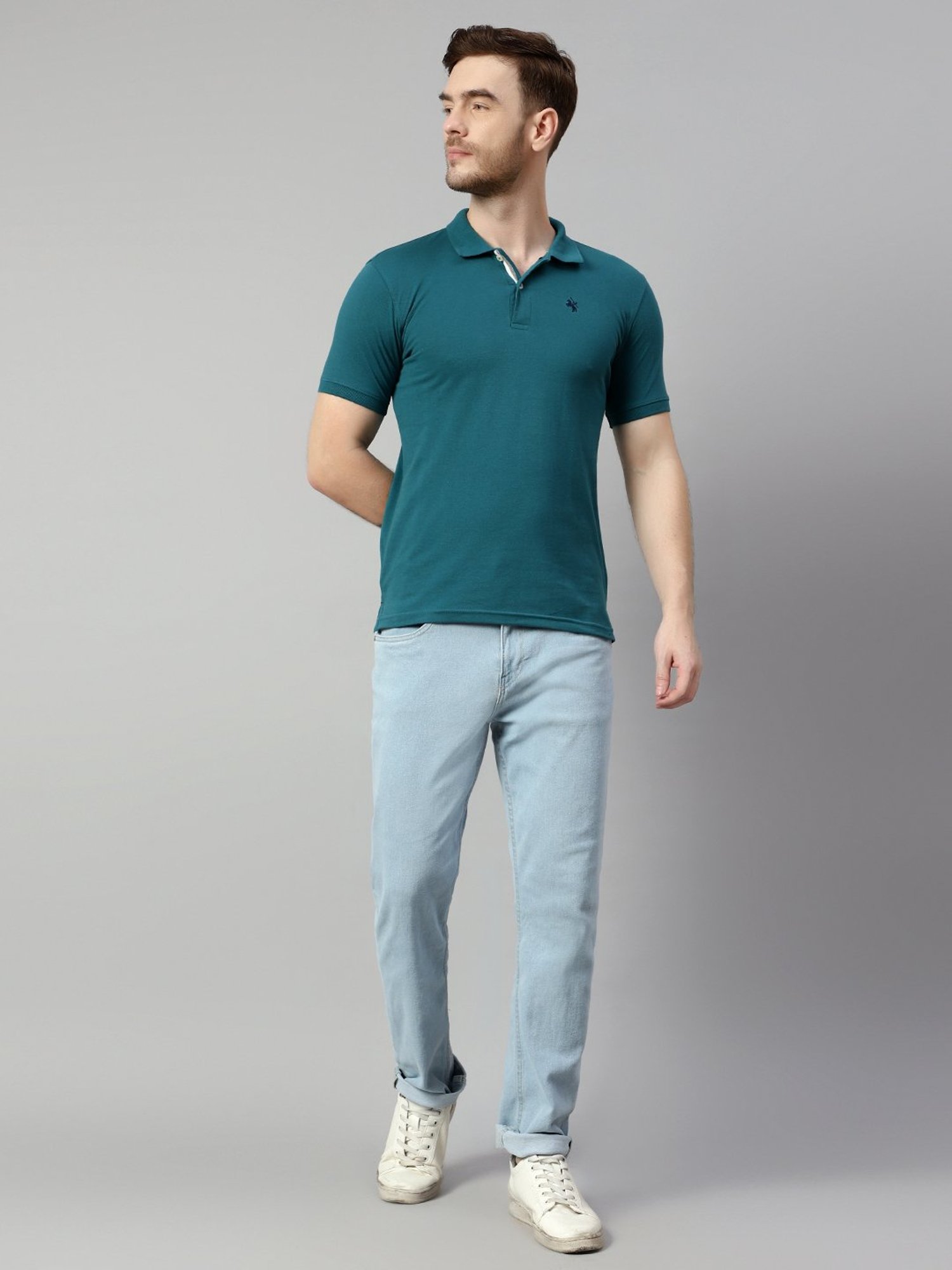 Cantabil Teal Regular Fit Polo T-Shirt