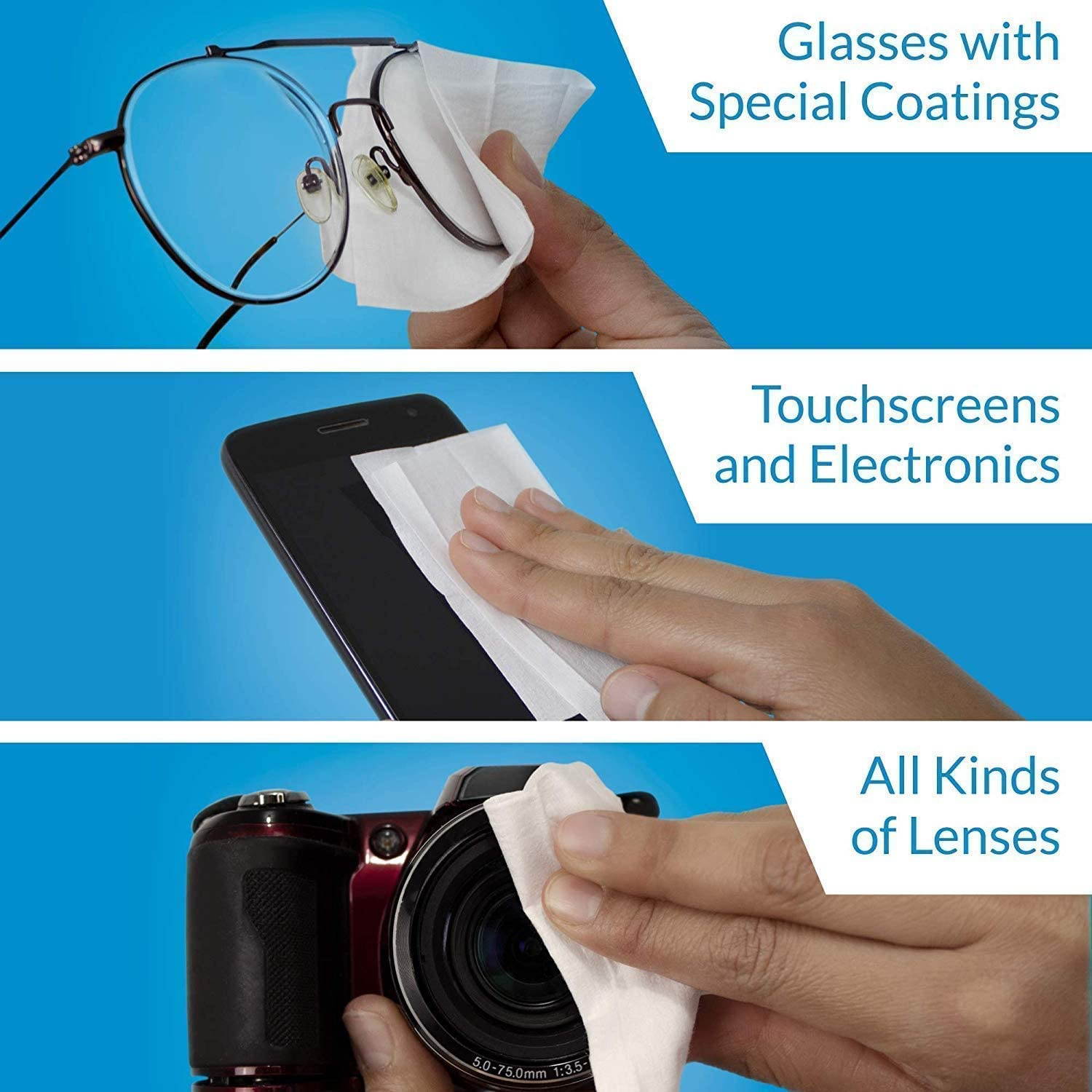 iCloth Monitor, Lens and Screen Cleaner Pro-Grade Individually Wrapped Wet Wipes, Wipes for Cleaning Several Small Electronic Device and Flat Screen TV's and Monitors, 64 Wipes