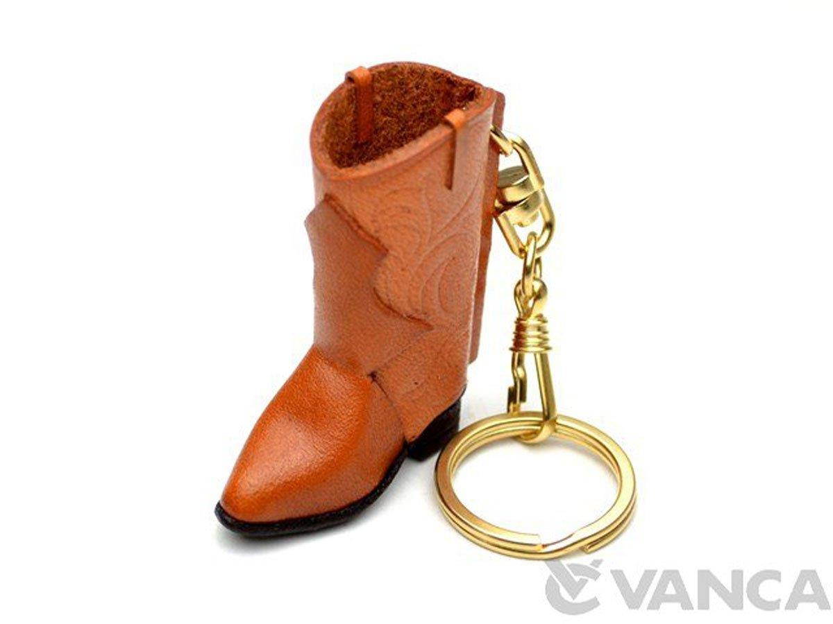 Western Boot 3D Leather Keychain(L) VANCA CRAFT-Collectible Keyring Charm Pendant Made in Japan