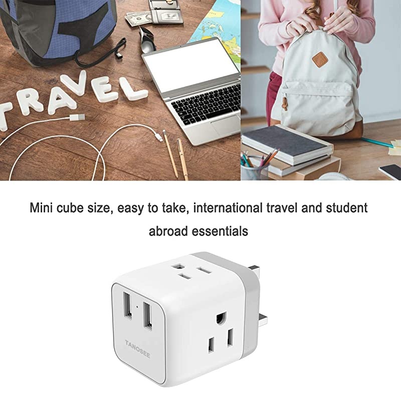 UK Ireland London Power Adapter,  UK Travel Plug Adapter with 2 USB Charger and 3 American Outlets, US to British Scotland England Hongkong Adaptor (Type G Plug)