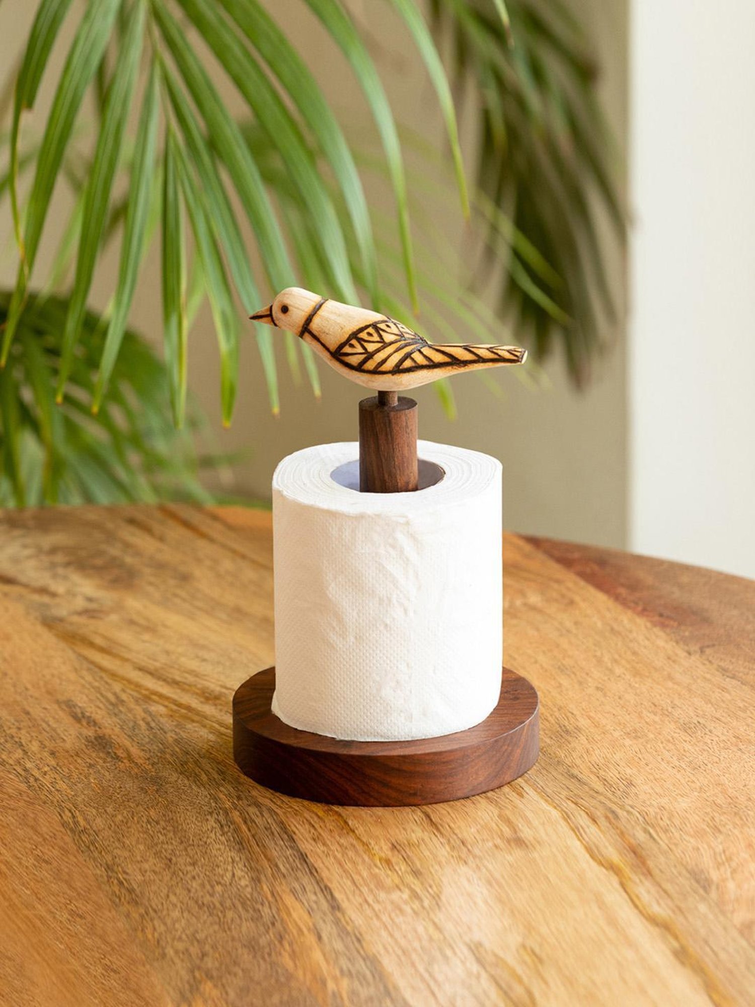 ExclusiveLane Brown Sheesham Wood Soaring Bird Handcrafted Tissue Roll Holder