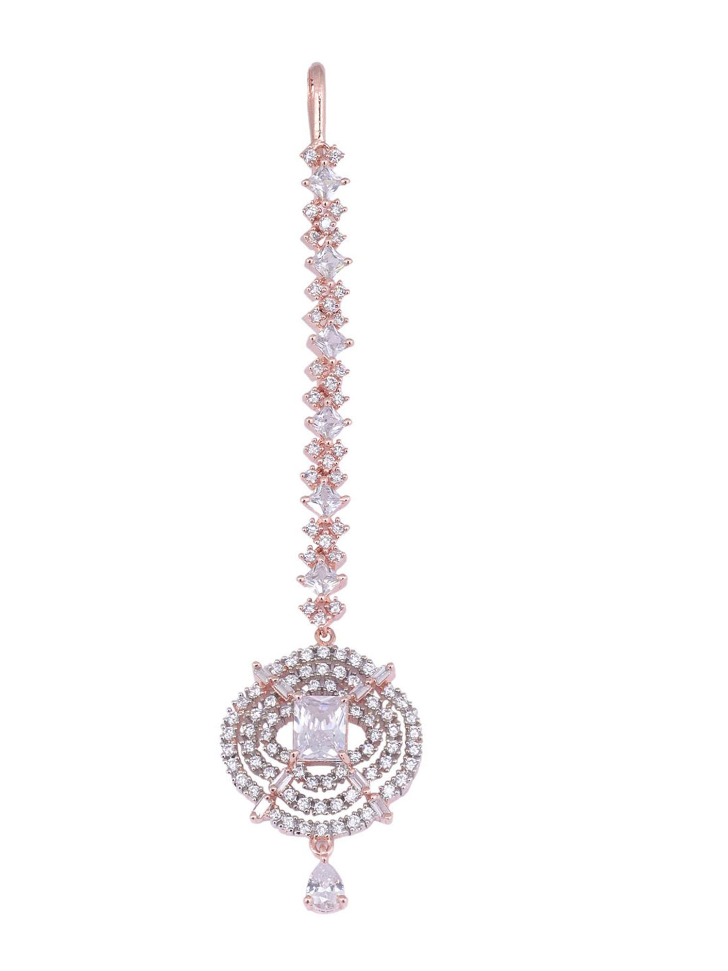 Saraf Rs Jewellery Solitaire Maang Tikka American Diamond Studded Gold Plated For Women & Girls