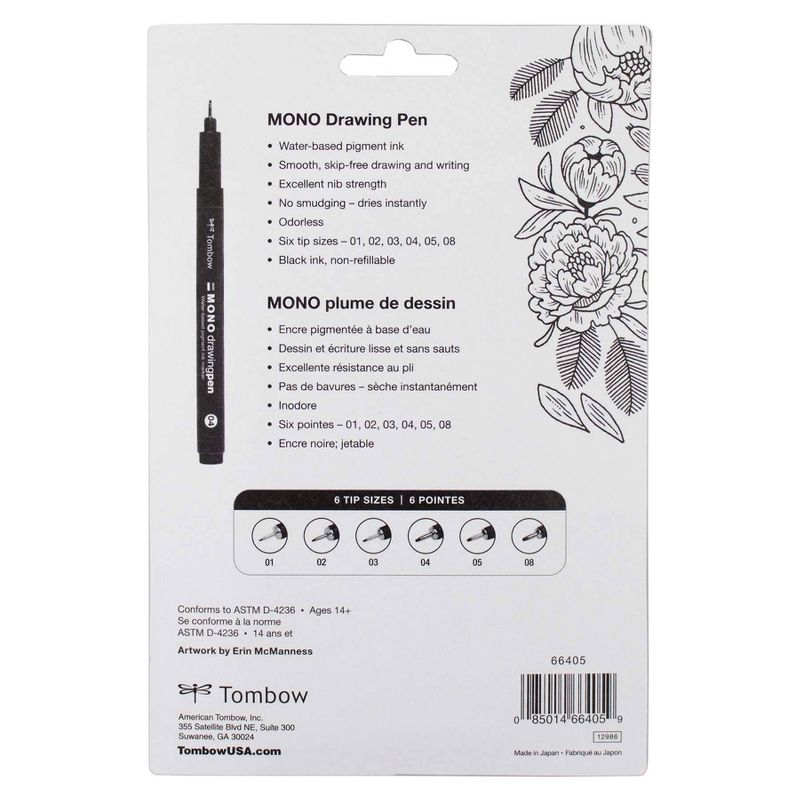 6ct MONO Drawing Pens Black - Tombow