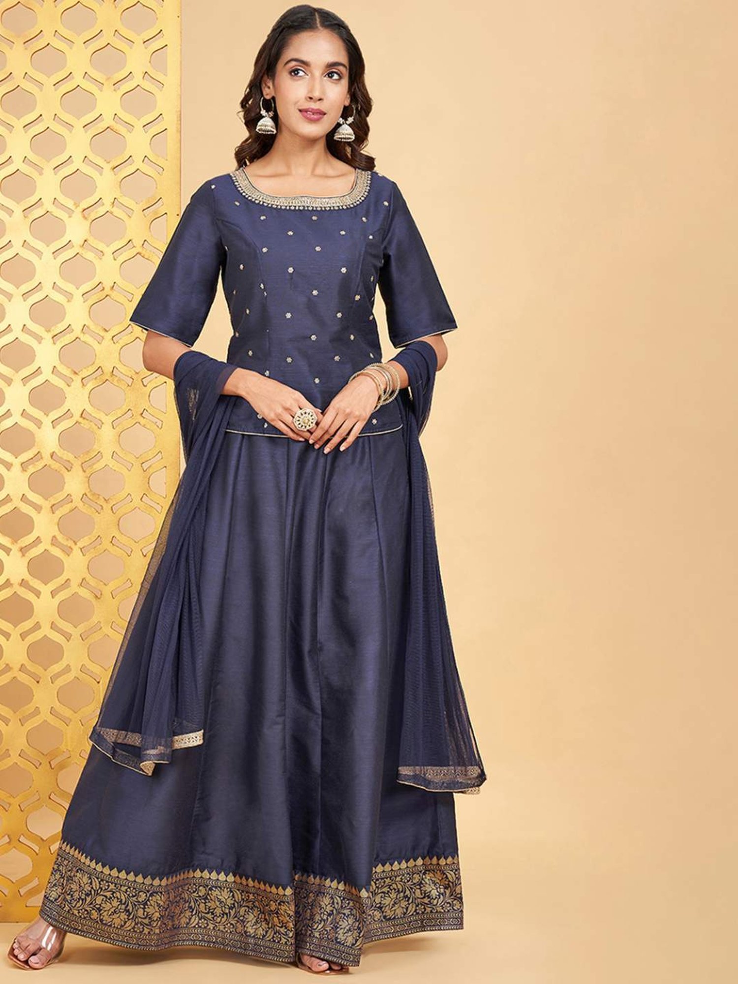 Rangmanch by Pantaloons Blue Embroidered Lehenga Choli Set With Dupatta