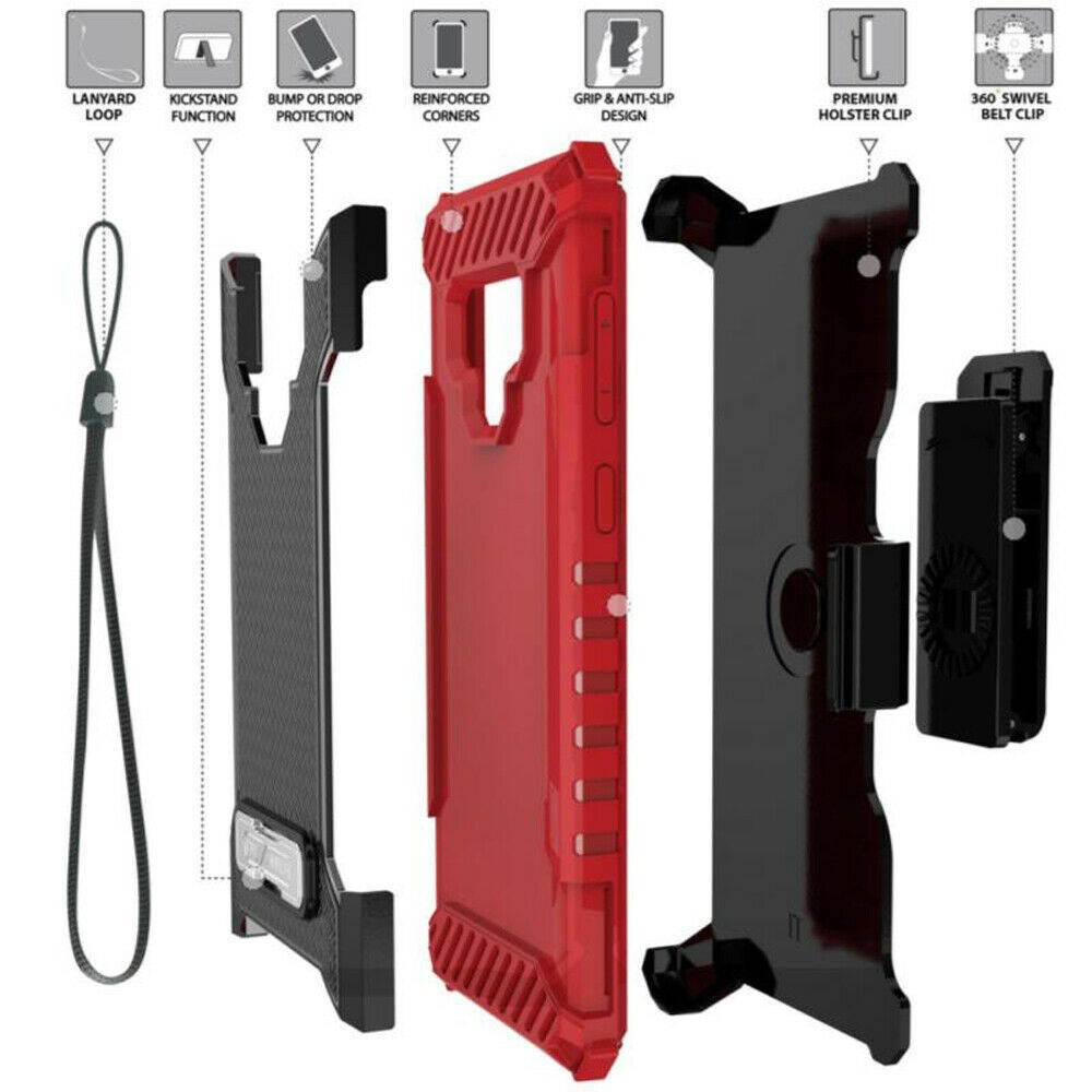 For  Galaxy Note 9 Case Metal Kickstand Holster +Full Coverage TPU Screen