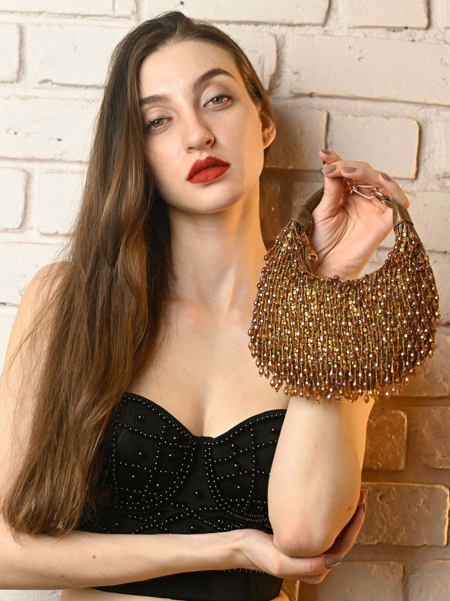 Odette Gold Embellished Handbag