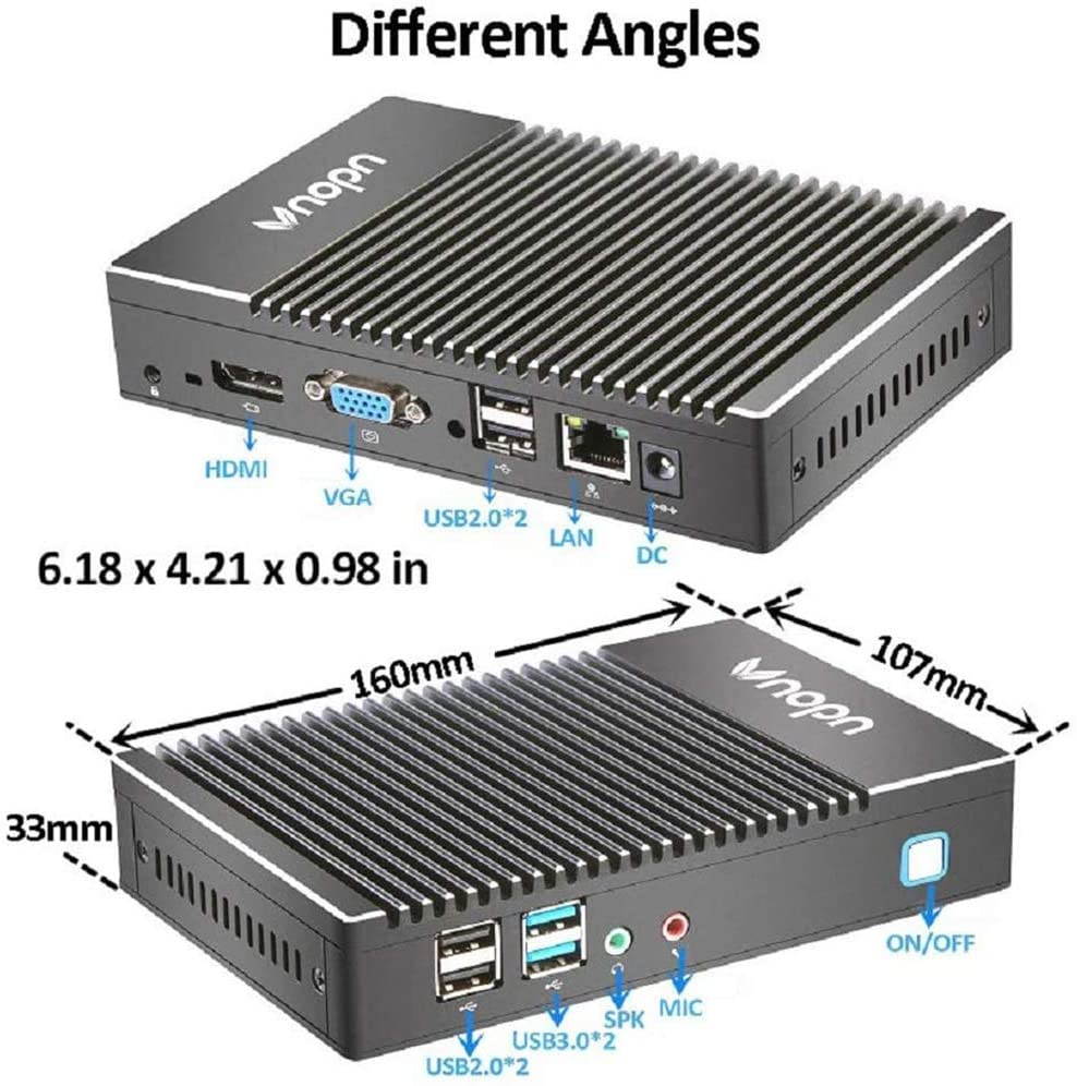 Vnopn Mini PC Fanless Small Desktop Computer, AMD A6-1450 Quad-Core, 2G/32G, HDMI and VGA Ports,WiFi,Support Linux Windows 7/8/10, Aluminum Case