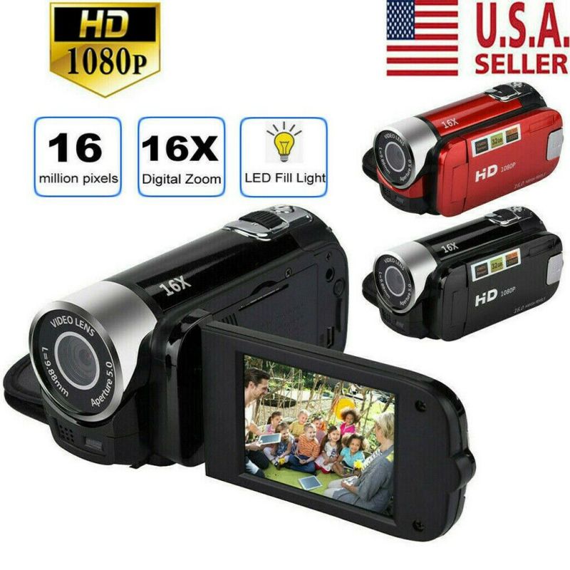 1080P LED Light High Definition Shooting Video Record Portable Camcorder Professional Digital Camera TFT LCD 16MP 16x Zoom DV AV Night Vision Red