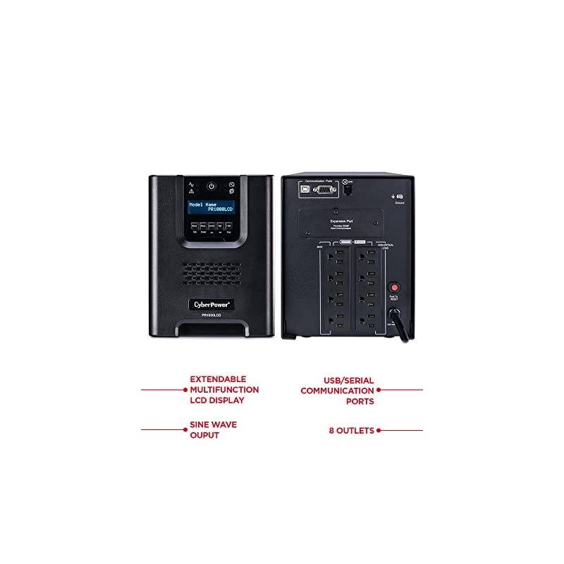 PR1000LCD Smart App Sinewave UPS System, 1000VA/1000W, 8 Outlets, Avr, Mini-Tower , Black