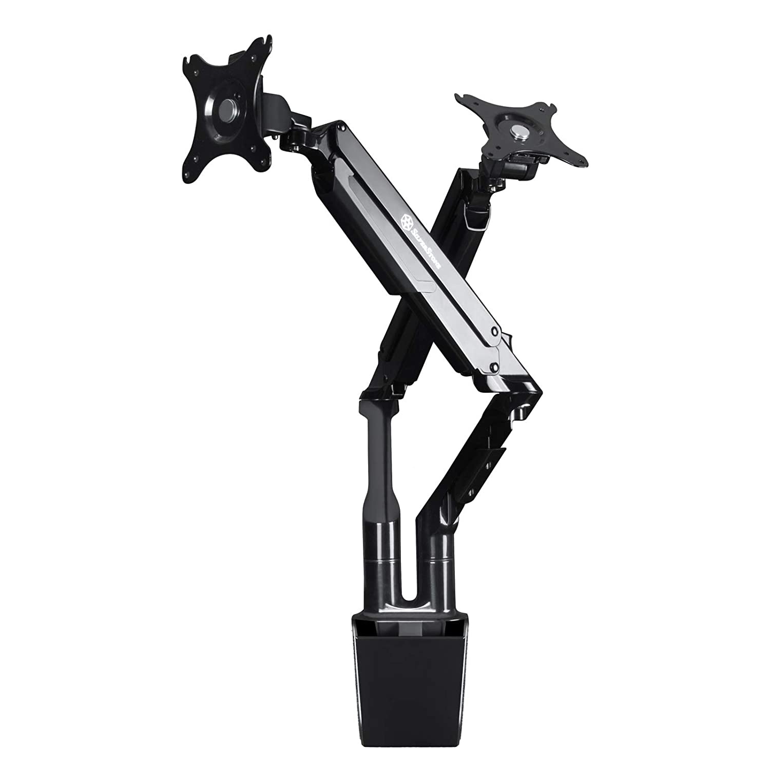 SilverStone Technology ARM21B Dual Vesa Monitor Riser Arm Mount for 2 Monitors up to 36" and 9Kg Each (Acer and Asus Monitor Compatible) (SST-ARM21B)