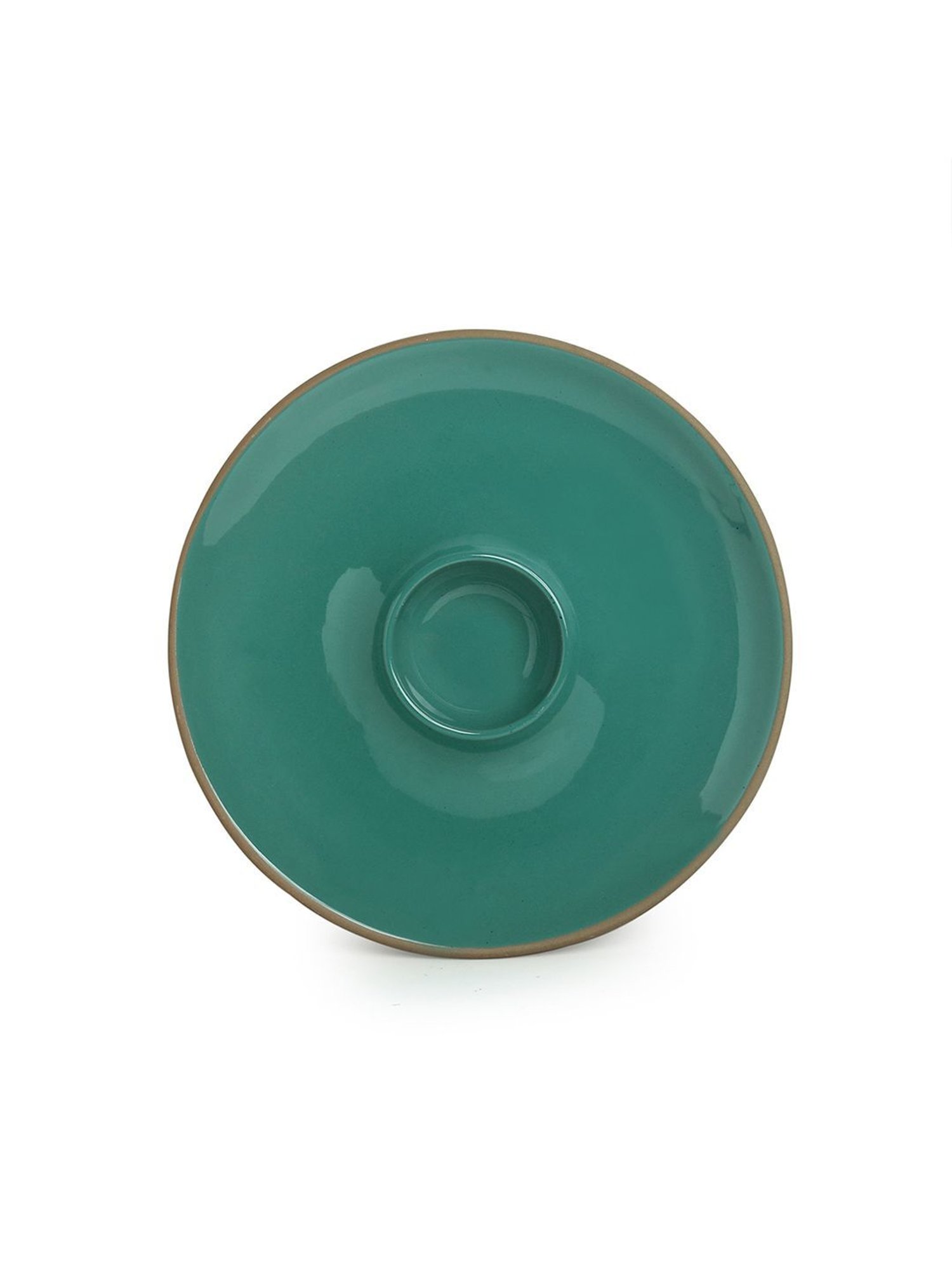 ExclusiveLane 'Earthen Turquoise' Hand Glazed Chip-N-Dip Serving Platter In Ceramic (Microwave Safe)