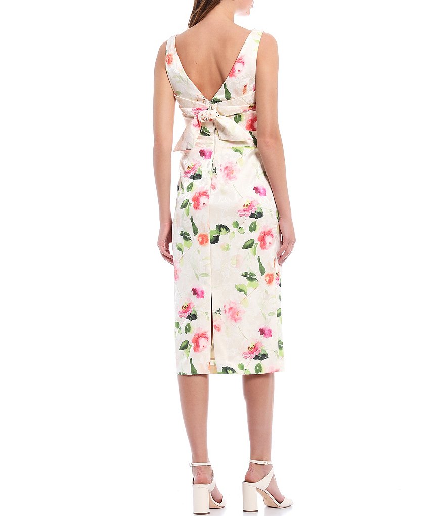 Eliza J Boat Neck Sleeveless Floral Shirred Waist Midi Dress