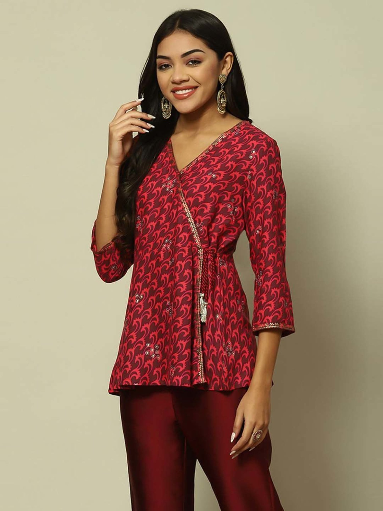 Rangriti Maroon Printed Top