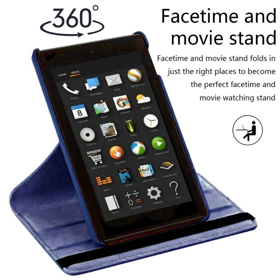 For Amazon Fire 7 2019 2017 Tablet Leather Smart 360 Rotating Stand Case Cover