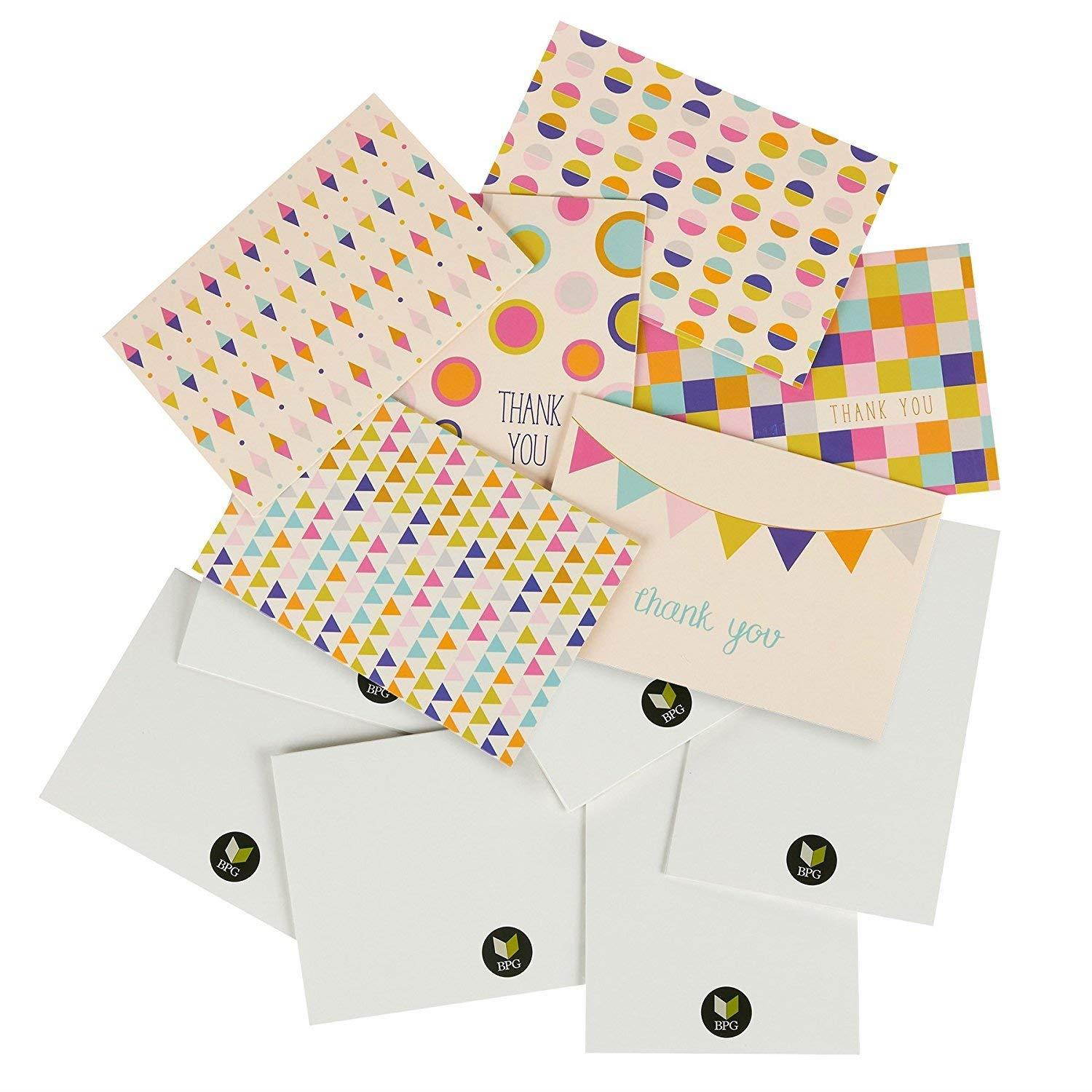 Thank You Cards - 48-Count Thank You Notes, Bulk Thank You Cards Set - Blank on the Inside, Unique Retro Geometric Design - Includes Thank You Cards and Envelopes, 4 x 6 Inches