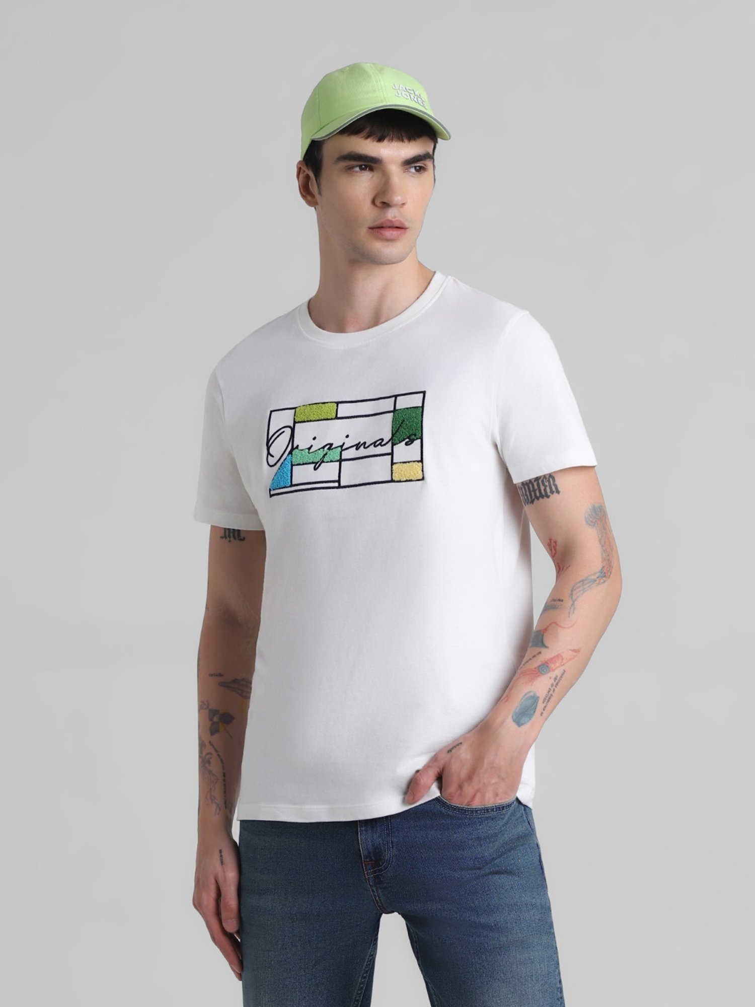 Jack & Jones Cloud Dancer Cotton Regular Fit Printed T-Shirt